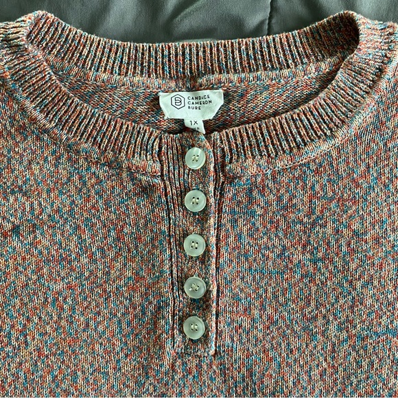 Candace Cameron Bure 1X Button Henley Sweater Short Sleeve QVC Red Multicolor - Picture 4 of 6